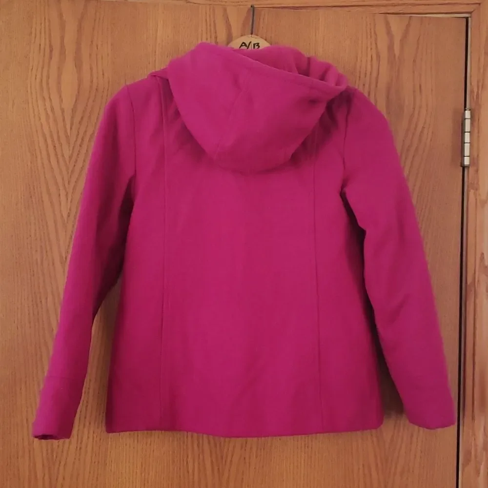 EUC Girls Old Navy Fuschia Hooded Wool Blend Winter Coat Jacket Sz  L (10-12)